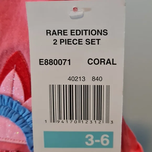 2 Piece Rare Editions Coral and Blue Outfit 3-6 months NWTs - Picture 5 of 7